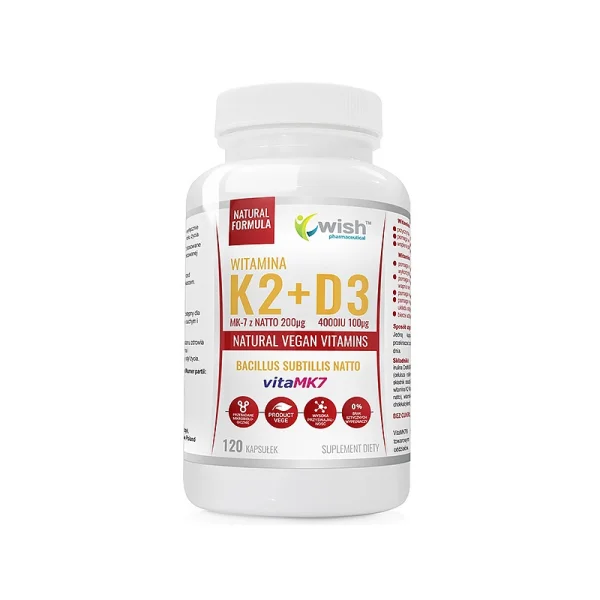 Wish Witamina K2 MK7 z natto 200 µg + D3 4000 IU, 120 kapsułek miękkich