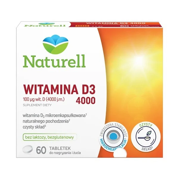 Naturell Witamina D3 4000, 60 tabletek do rozgryzania i żucia