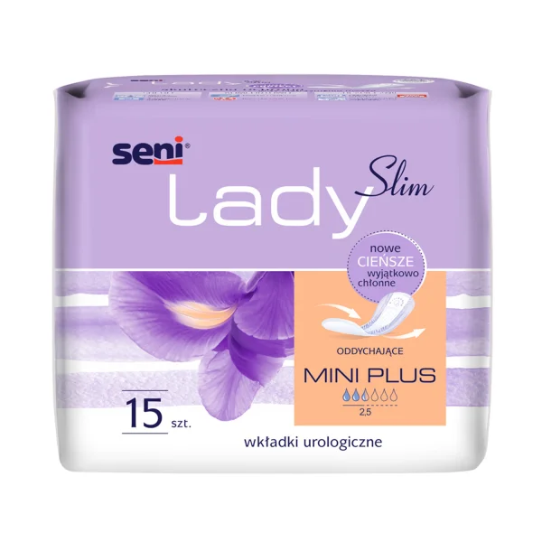 Seni Lady Slim, wkładki urologiczne dla kobiet, Mini Plus, 10 x 25,5 cm, 15 sztuk