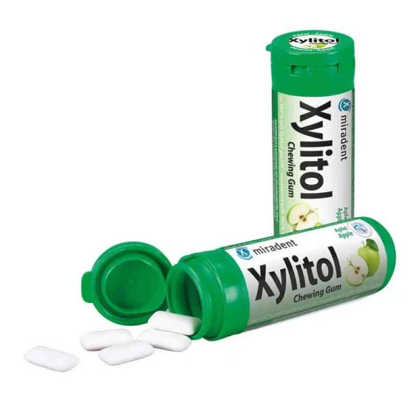 Miradent Xylitol, guma do żucia z ksylitolem, smak jabłkowy, 30 sztuk
