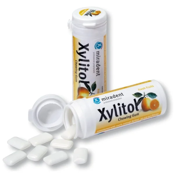 Miradent Xylitol, guma do żucia z ksylitolem, smak owoców cytrusowych, 30 sztuk