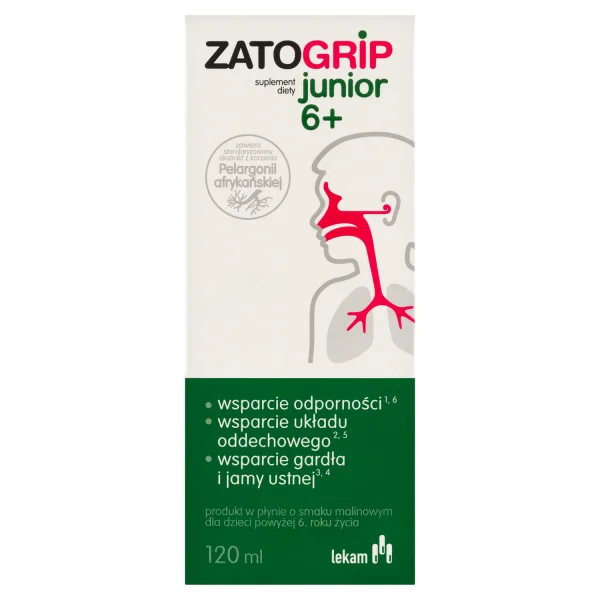 Zatogrip Junior 6+, syrop o smaku malinowym, 120 ml