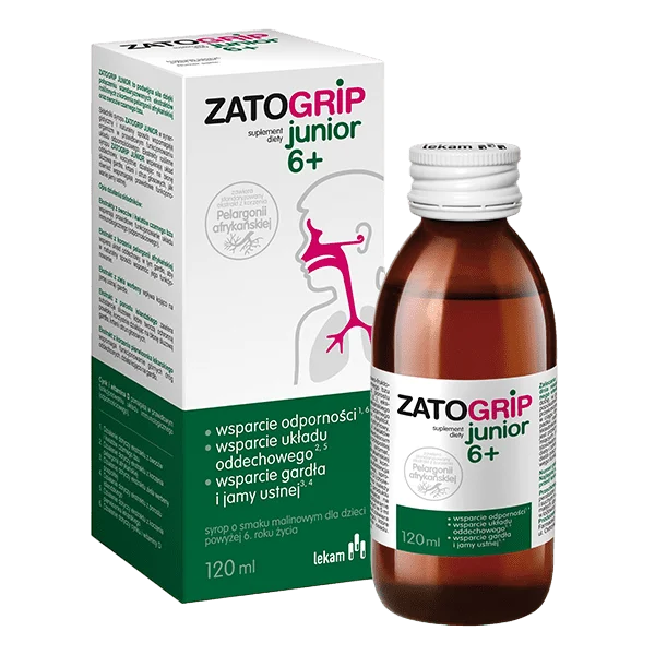 ZatoGrip Junior 6+, syrop dla dzieci, smak malinowy, 120 ml