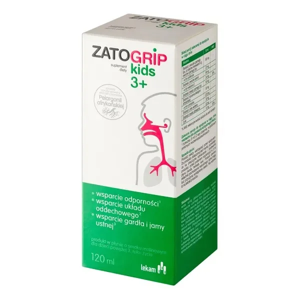 Zatogrip Kids 3+, smak malinowy, syrop, 120 ml