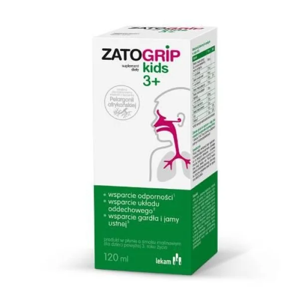 Zatogrip Kids 3+, syrop o smaku malinowym, 120 ml