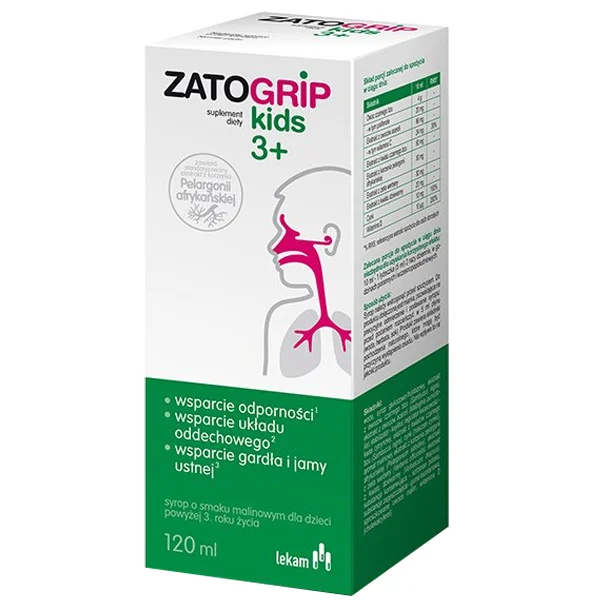 ZatoGrip Kids 3+, syrop dla dzieci, smak malinowy, 120 ml