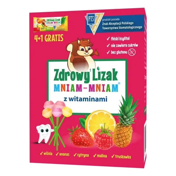 Zdrowy Lizak MniamMniam, (cytryna + malina + wiśnia + truskawka + ananas), 5 sztuk