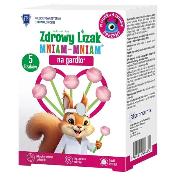 Zdrowy Lizak MniamMniam, (cytryna + malina + wiśnia + truskawka + ananas), 5 sztuk