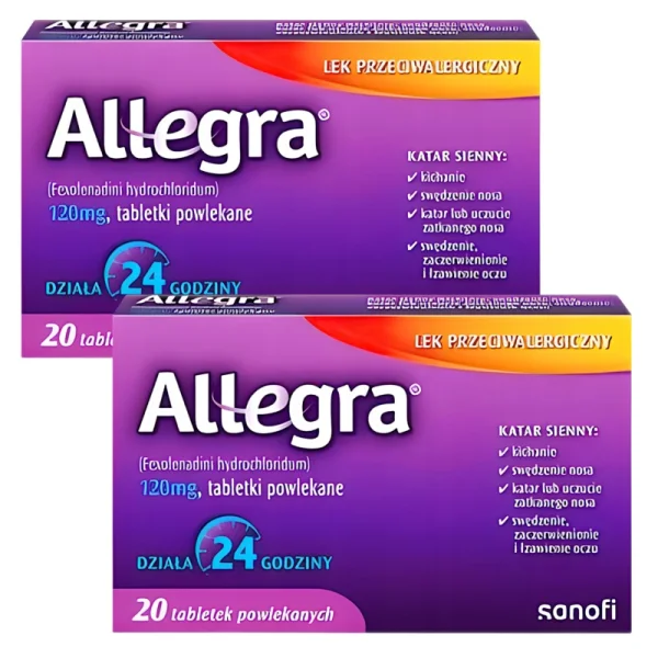 Zestaw 2 x Allegra 120 mg, 20 tabletek powlekanych