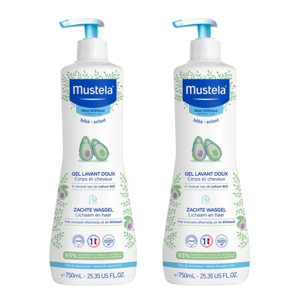 Zestaw 2 x Mustela Bebe Enfant, żel do mycia skóry ciała i głowy, od 1 dnia życia, 750 ml