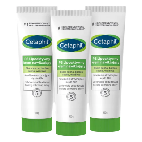 Zestaw 3 x Cetaphil PS, lipoaktywny krem nawilżający, skóra sucha, bardzo sucha, wrażliwa, 100 g