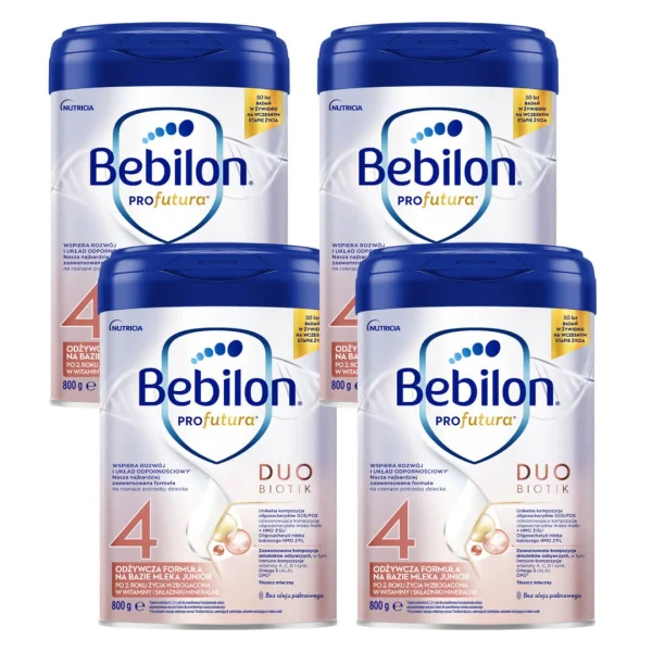 Zestaw 4 x Bebilon Profutura Duo Biotik 4, odżywcza formuła na bazie mleka, po 2 roku, 800 g