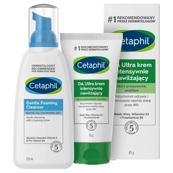 Zestaw Cetaphil DA Ultra, krem intensywnie nawilżający 85 g + Cetaphil, lekka pianka do mycia twarzy, skóra normalna, sucha i mieszana, 236 ml