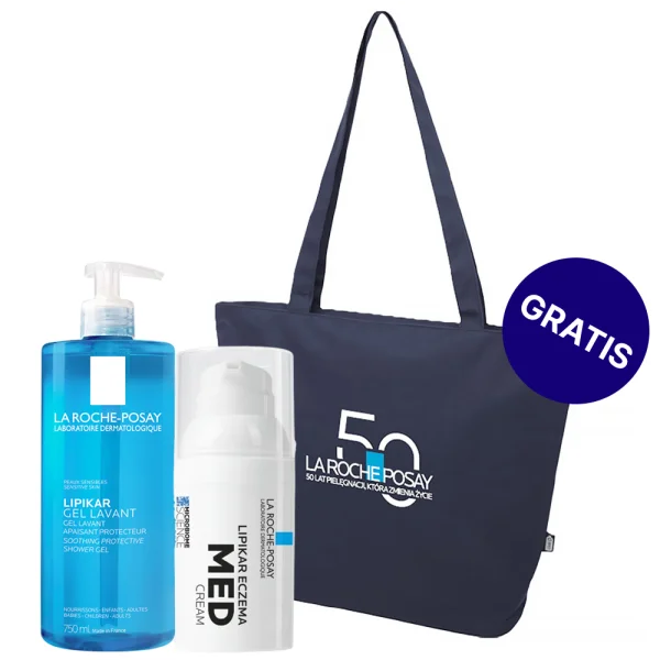 Zestaw La Roche-Posay Lipikar, delikatny żel myjący do twarzy i ciała, skóra wrażliwa, 750 ml + La Roche-Posay Lipikar Egzema Med, krem, 30 ml