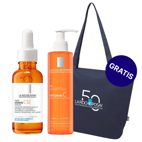 Zestaw La Roche-Posay Pure Vitamin C12, skoncentrowane serum przeciwzmarszczkowe z witaminą C, skóra wrażliwa, 30 ml + La Roche-Posay Vitamin C, żel oczyszczający, 200 ml