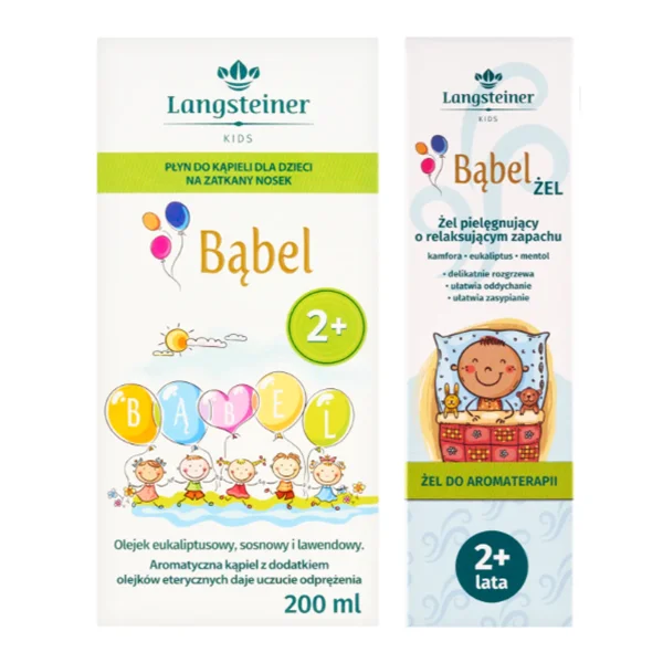 ZESTAW Langsteiner Bąbel, żel do aromaterapii, od 2 roku życia, 75 ml + Langsteiner Kids Bąbel, płyn do kąpieli dla dzieci na zatkany nosek, od 2 lat, 200 ml