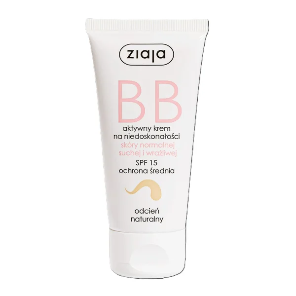 Ziaja BB, aktywny krem na niedoskonałości, skóra normalna, sucha i wrażliwa, odcień naturalny, 50 ml
