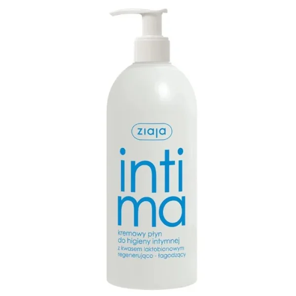 Ziaja Intima, kremowy płyn do higieny intymnej z kwasem laktobionowym, regenerująco-łagodzący, 500 ml