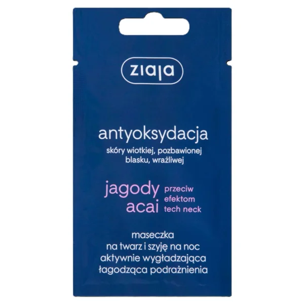 Ziaja Jagody Acai, maseczka na twarz i szyję na noc, wygładzająco-łagodząca, 7 ml