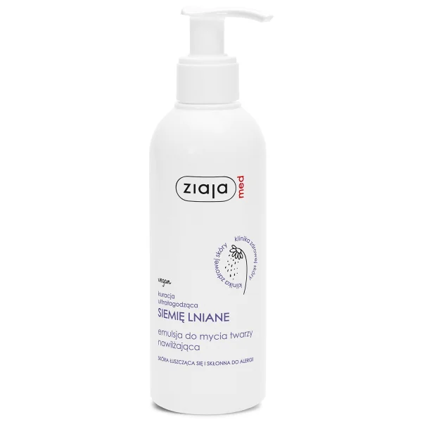 Ziaja Med Siemię Lniane, nawilżająca emulsja do mycia twarzy, skóra łuszcząca się i skłonna do alergii, 190 ml