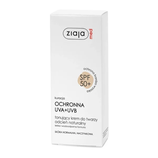 Ziaja Med Kuracja ochronna SPF50 , krem tonujący, naturalny, skóra normalna, naczynkowa, 50 ml