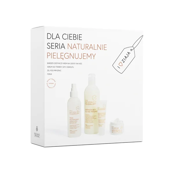 Zestaw Ziaja Naturalnie Pielęgnujemy, krem do twarzy na dzień i na noc, 50 ml skoncentrowane serum, 30 ml tonik do twarzy, 200 ml żel pod prysznic, 400 ml