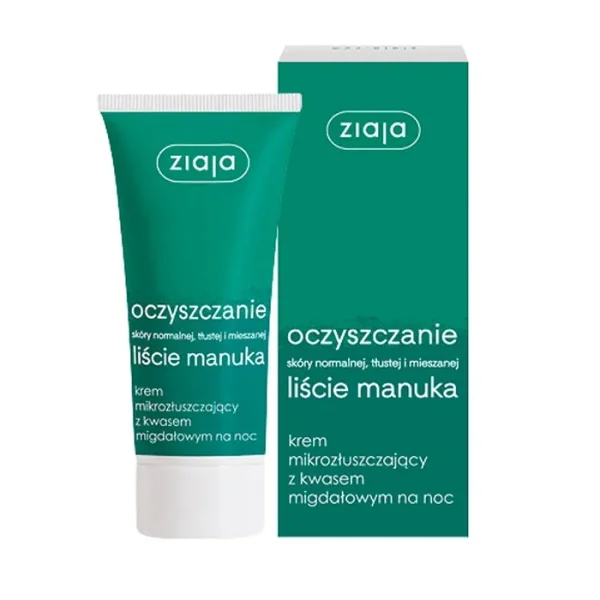 Ziaja Liście Manuka, krem mikrozłuszczający z kwasem migdałowym, na noc, 50 ml